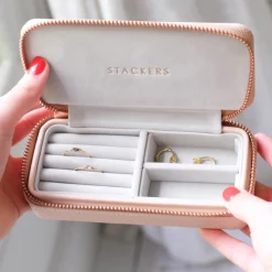 Stackers Mother Of The Groom Gifts | Mother Of The Bride Gifts*Blush and Rose Gold Zipped Travel Jewellery Box Blush/ Grey