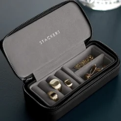 Stackers Men's Jewellery Boxes | Groom Gifts*Men's Black Zipped Travel Jewellery Box Black/ Dark Grey