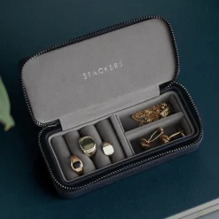 Stackers Men's Jewellery Boxes | Groom Gifts*Men's Navy Zipped Travel Jewellery Box Navy/ Dark Grey