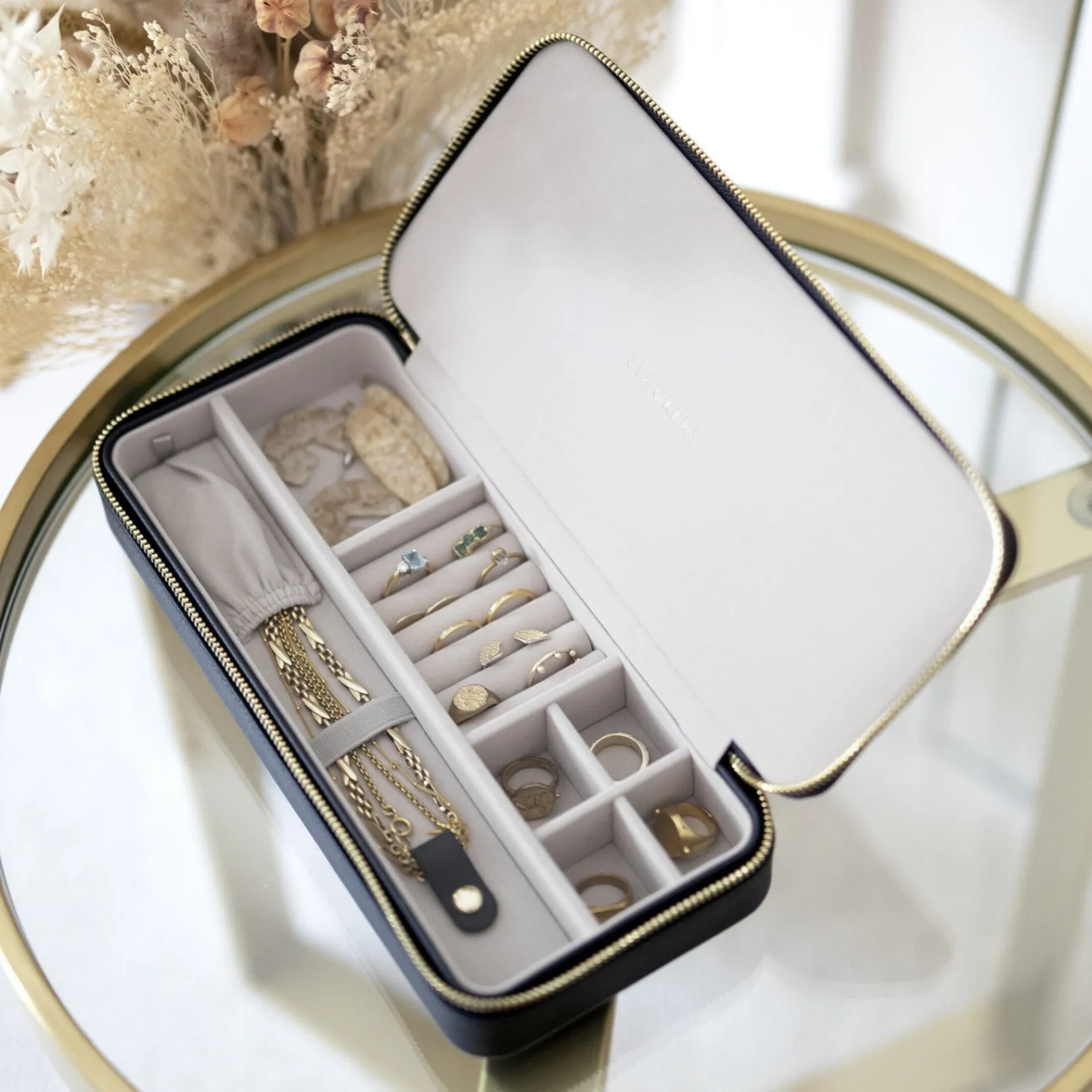 Stackers Mother Of The Groom Gifts | Mother Of The Bride Gifts*Navy Sleek Necklace Zipped Travel Jewellery Box Navy/ Grey