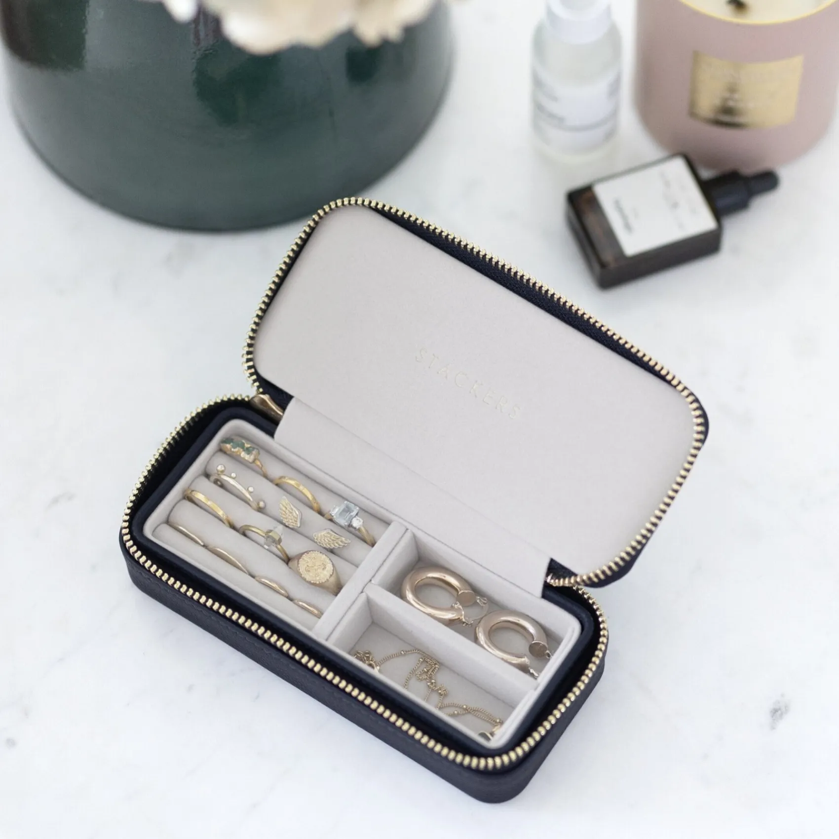 Stackers Mother Of The Groom Gifts | Mother Of The Bride Gifts*Navy Zipped Travel Jewellery Box Navy/ Grey