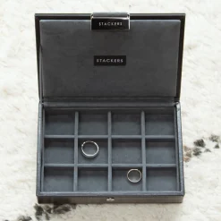 Stackers Men's Jewellery Boxes | Groom Gifts*Smooth Faux Leather Cufflink Box Black