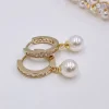 Lace & Favour Bridesmaid Gifts | Bride Gifts*Tahiti Gold Pearl Drop Crystal Huggie Hoop Earrings Ivory/ Gold
