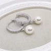 Lace & Favour Bridesmaid Gifts | Bride Gifts*Tahiti Silver Pearl Drop Crystal Huggie Hoop Earrings Ivory/ Silver
