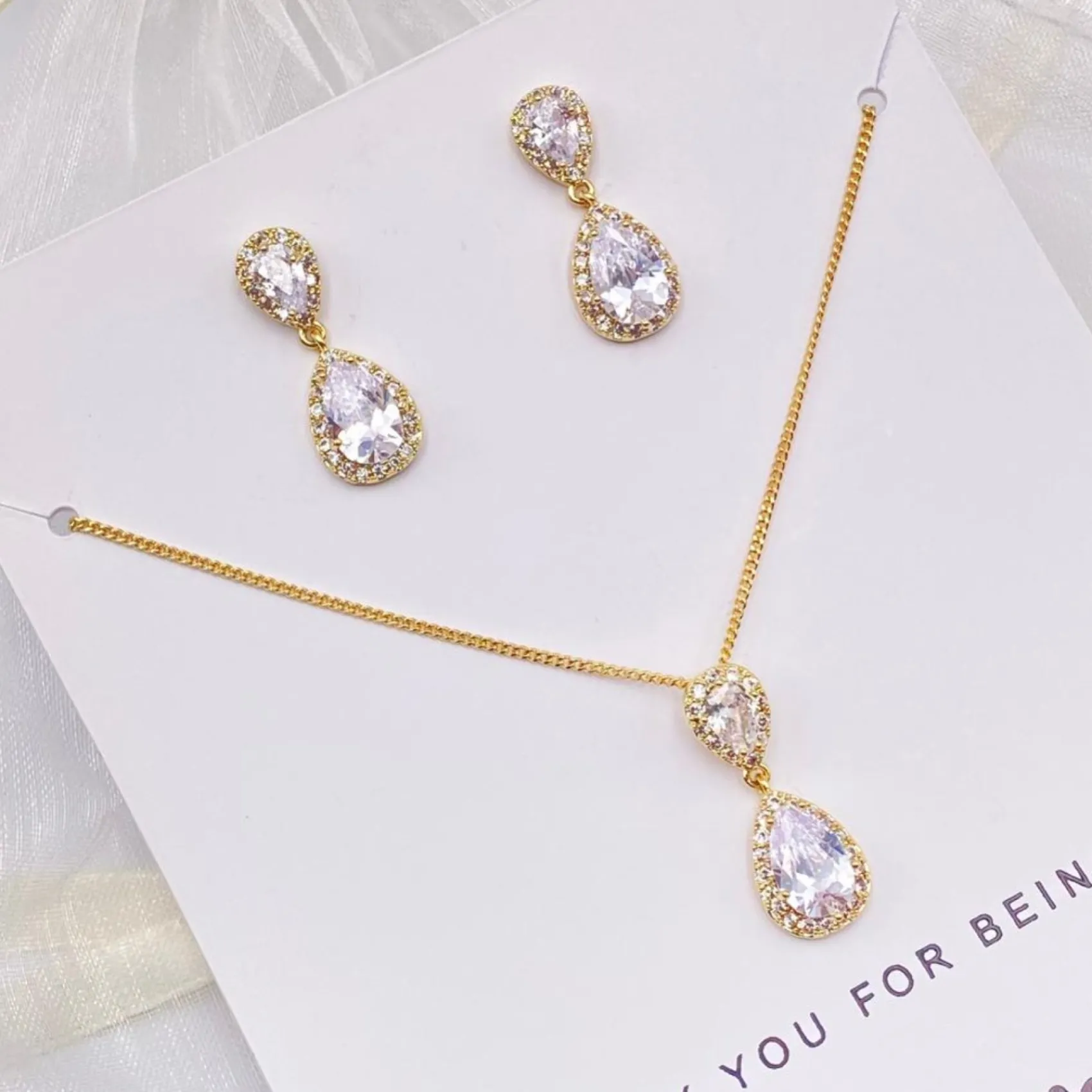 Lace & Favour Bridesmaid Gifts | Crystal Jewellery*'Thank You For Being My Bridesmaid' Gold Crystal Jewellery Set