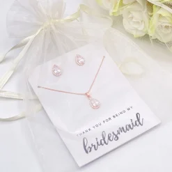 Lace & Favour Bridesmaid Gifts | Crystal Jewellery*'Thank You For Being My Bridesmaid' Rose Gold Stud Jewellery Set