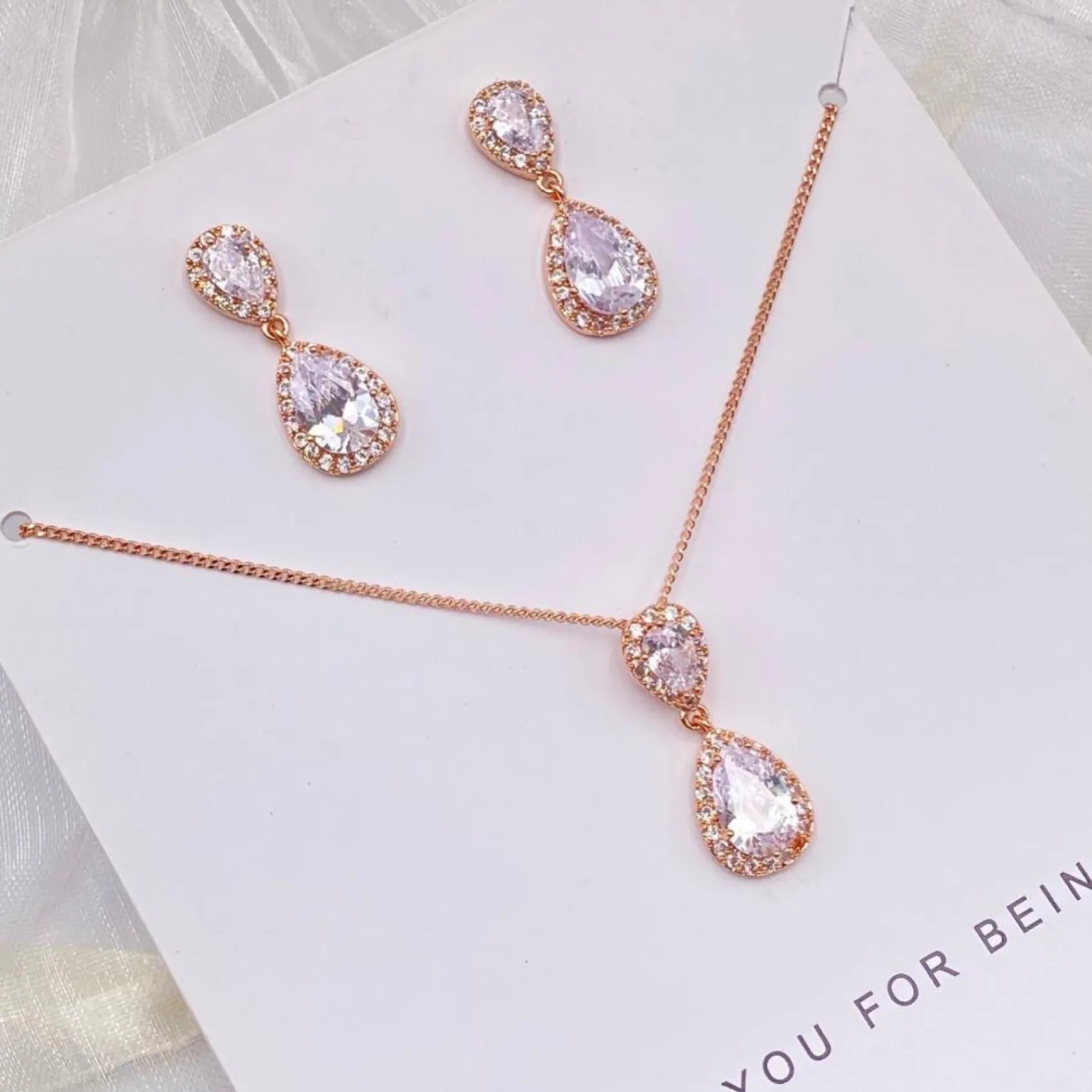Lace & Favour Bridesmaid Gifts | Crystal Jewellery*'Thank You For Being My Bridesmaid' Rose Gold Crystal Jewellery Set