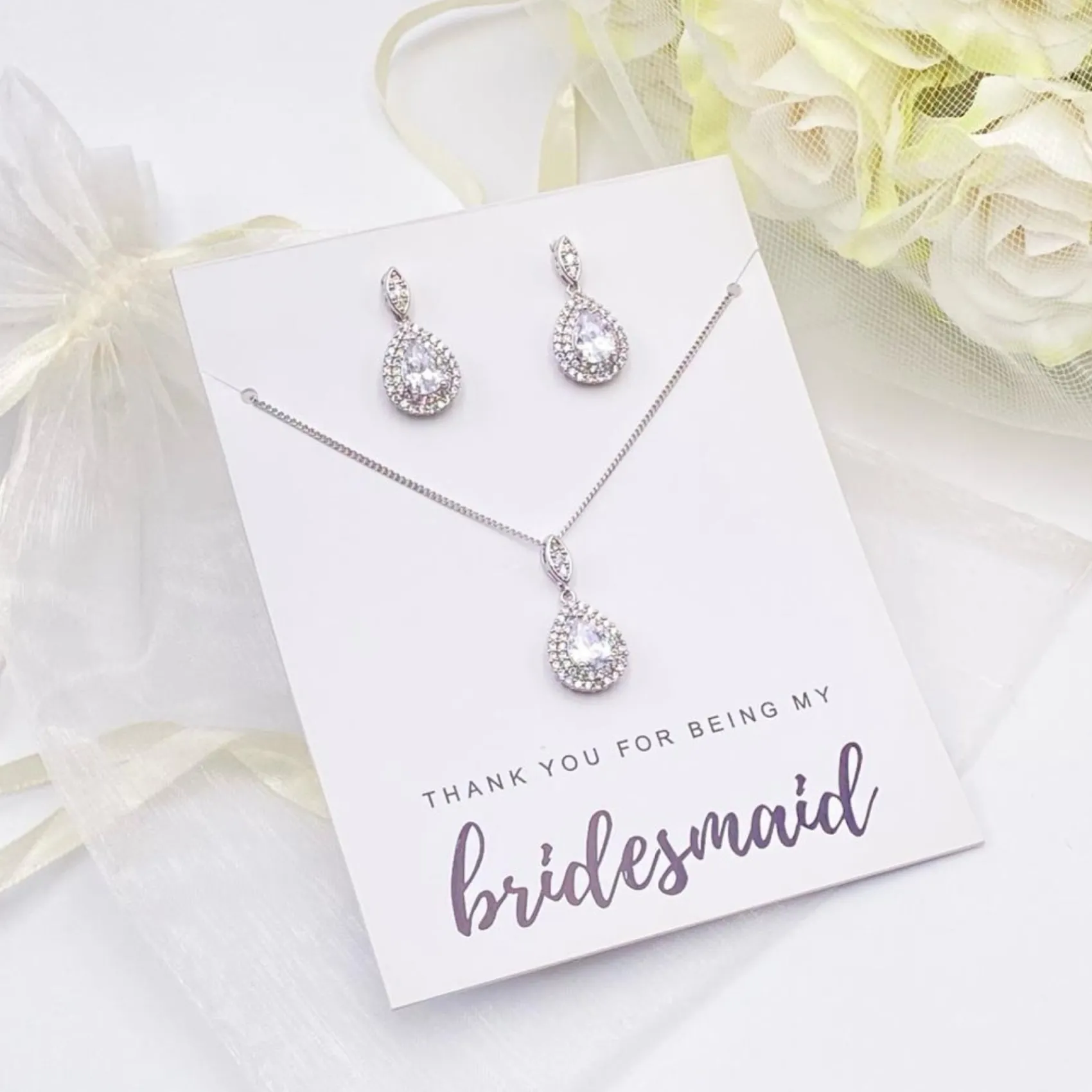 Lace & Favour Bridesmaid Gifts | Crystal Jewellery*'Thank You For Being My Bridesmaid' Crystal Embellished Jewellery Set