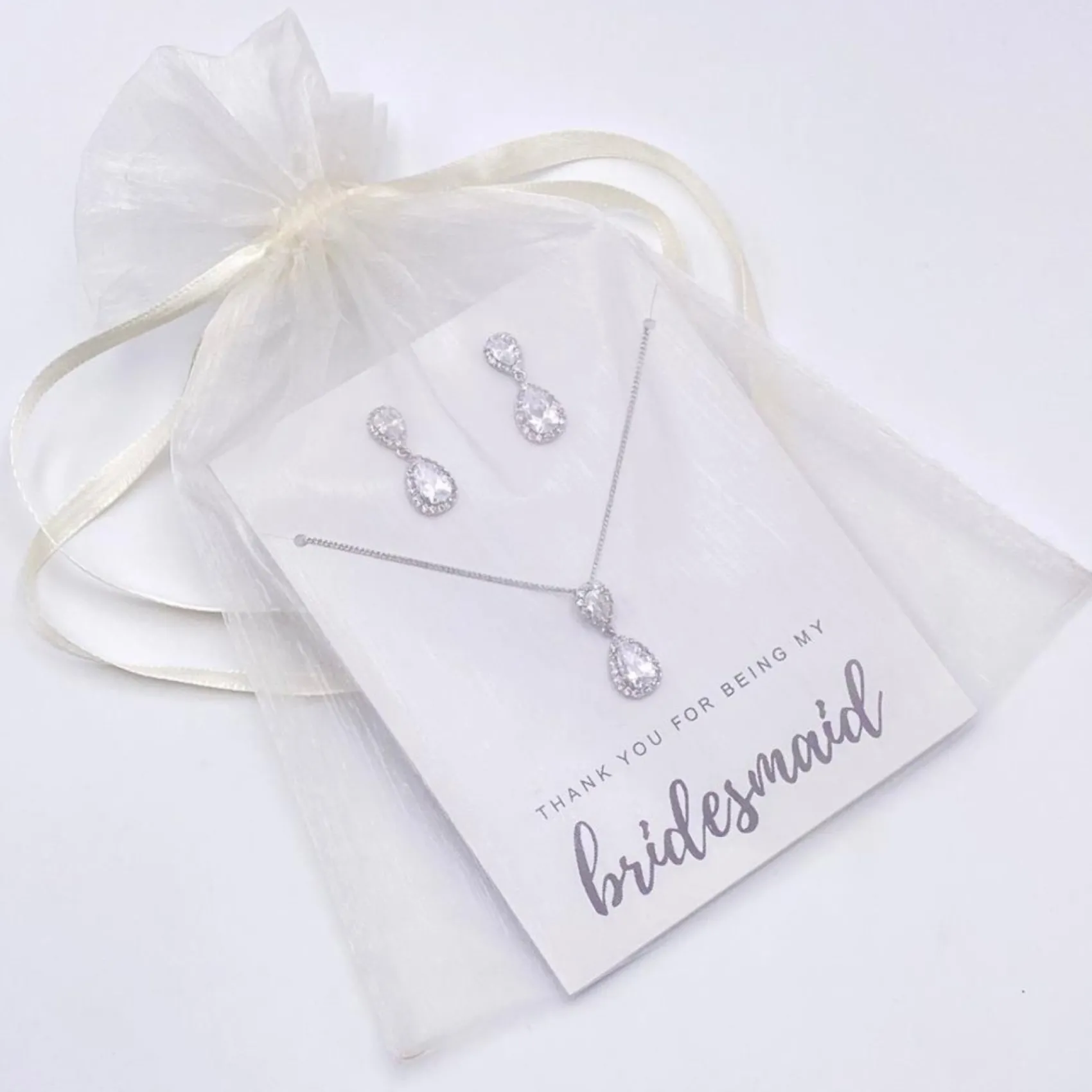 Lace & Favour Bridesmaid Gifts | Crystal Jewellery*'Thank You For Being My Bridesmaid' Silver Crystal Jewellery Set