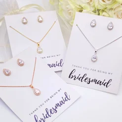Lace & Favour Bridesmaid Gifts | Silver Wedding Jewellery*'Thank You For Being My Bridesmaid' Silver Crystal Stud Jewellery Set