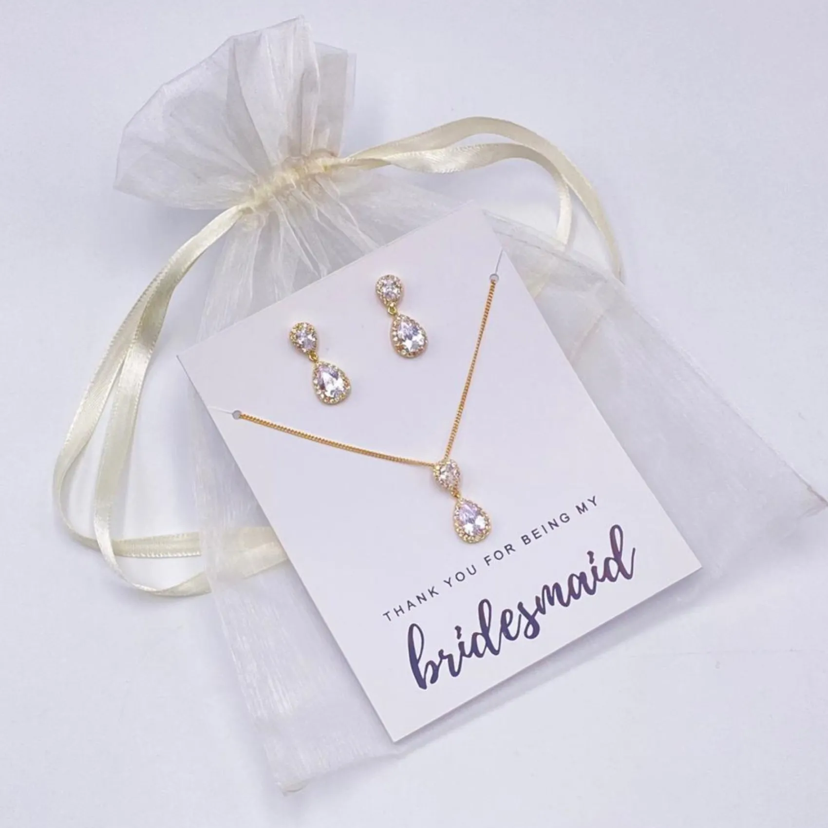 Lace & Favour Bridesmaid Gifts | Crystal Jewellery*'Thank You For Being My Bridesmaid' Gold Crystal Jewellery Set