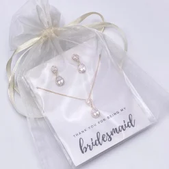 Lace & Favour Bridesmaid Gifts | Crystal Jewellery*'Thank You For Being My Bridesmaid' Gold Crystal Jewellery Set