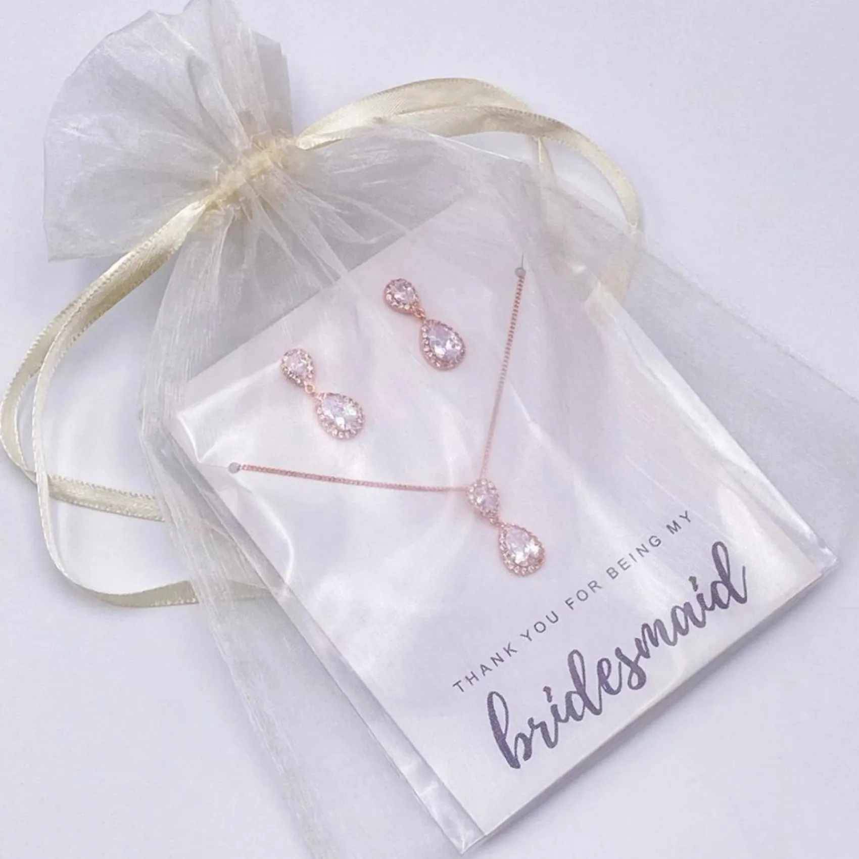 Lace & Favour Bridesmaid Gifts | Crystal Jewellery*'Thank You For Being My Bridesmaid' Rose Gold Crystal Jewellery Set