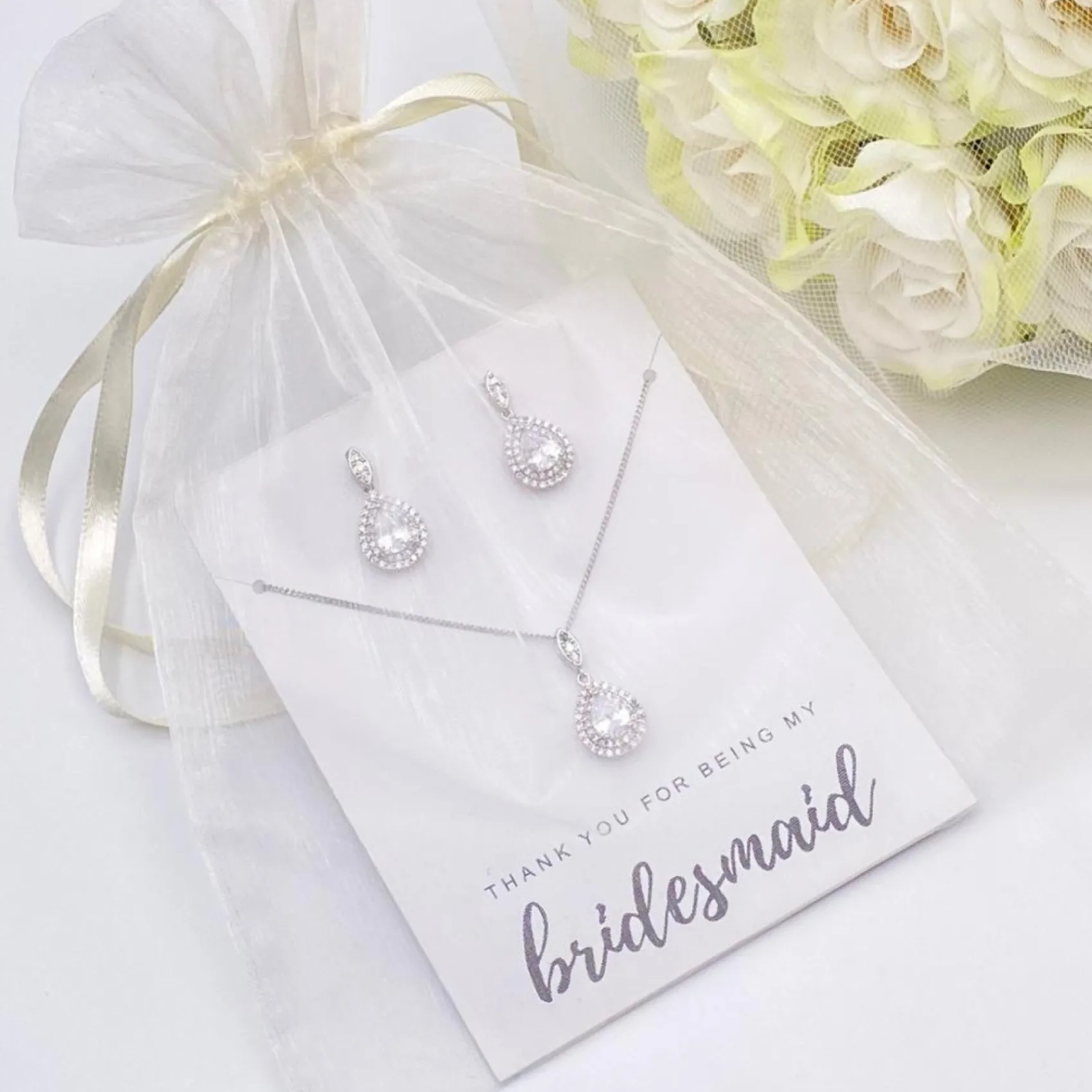 Lace & Favour Bridesmaid Gifts | Crystal Jewellery*'Thank You For Being My Bridesmaid' Crystal Embellished Jewellery Set