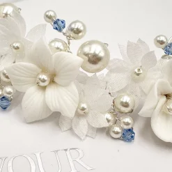 Beads & Beyond Something Blue Gifts | Bride Gifts*Tiffany Pearl and Light Sapphire Crystal Floral Tiara Ivory/ Blue/ Silver
