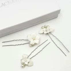 Beads & Beyond Pearl Hair Accessories | Silver Hair Accessories*Tiffany Set of 3 Pearl and Clear Crystal Floral Hair Pins Ivory/ Clear/ Silver