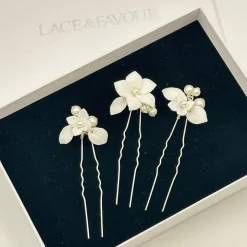 Beads & Beyond Pearl Hair Accessories | Silver Hair Accessories*Tiffany Set of 3 Pearl and Clear Crystal Floral Hair Pins Ivory/ Clear/ Silver