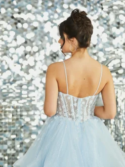 Tiffanys Prom Tiffanys Prom Dresses | Light Blue Prom Dresses*Tiffanys Skye Pale Blue Sparkly Ruffle Prom Dress with Floral Bodice