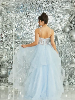 Tiffanys Prom Tiffanys Prom Dresses | Light Blue Prom Dresses*Tiffanys Skye Pale Blue Sparkly Ruffle Prom Dress with Floral Bodice