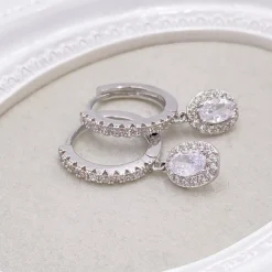 Lace & Favour Silver Prom Jewellery | Prom Earrings*Tobago Crystal Embellished Huggie Hoop Earrings Silver