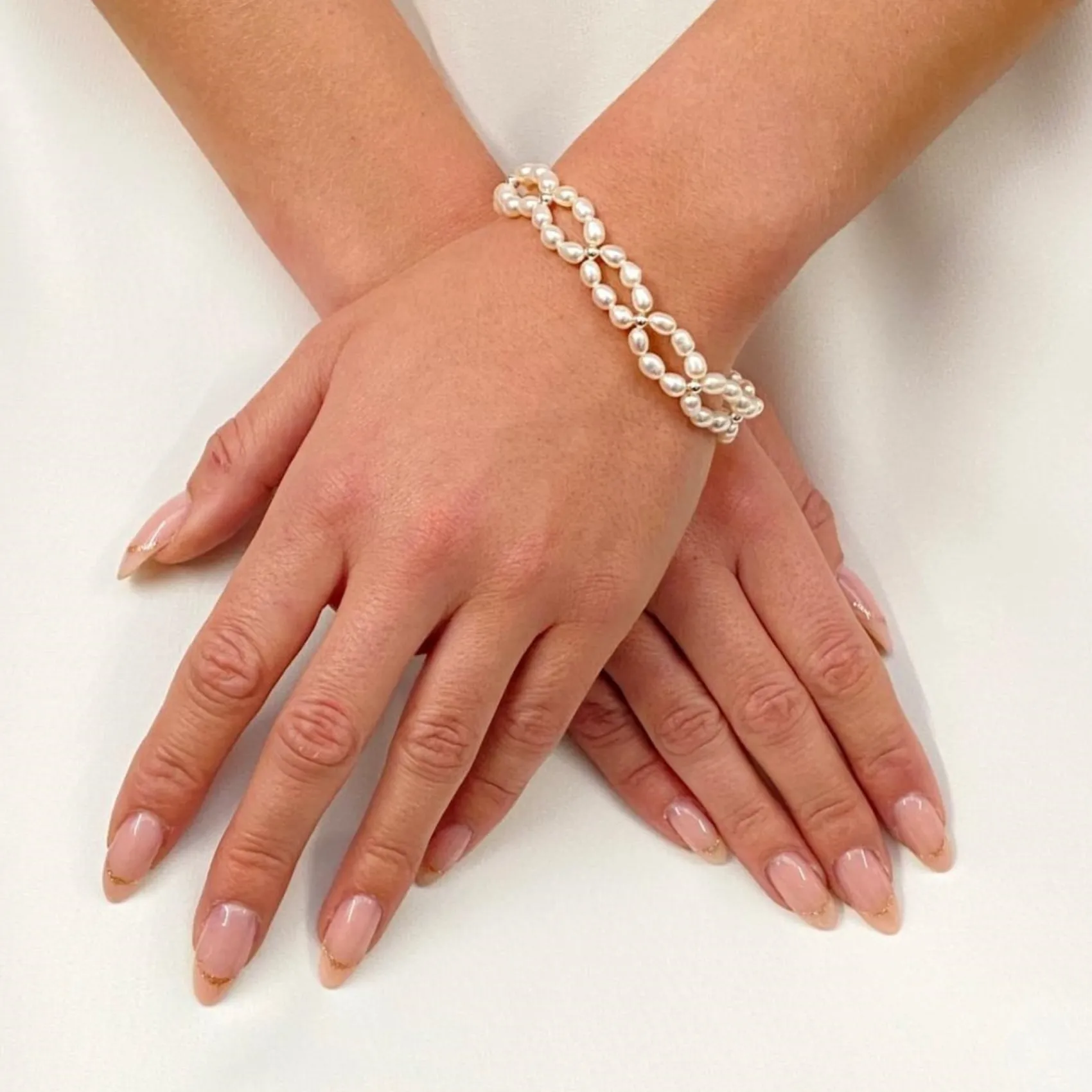 Lace & Favour Pearl Jewellery | Silver Wedding Jewellery*Tuliana Freshwater Pearl Bridal Bracelet (Silver) Ivory/ Silver