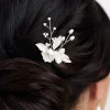 Lace & Favour Pearl Hair Accessories | Silver Hair Accessories*Tulippa Porcelain Flowers and Silver Leaves Hair Pin Ivory/ Silver
