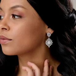 Lace & Favour Silver Prom Jewellery | Prom Earrings*Valencia Sparkling Statement CZ Chandelier Earrings Silver