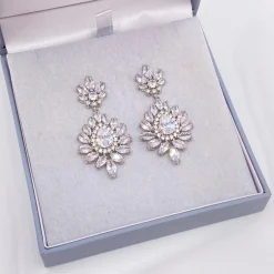 Lace & Favour Silver Prom Jewellery | Prom Earrings*Valencia Sparkling Statement CZ Chandelier Earrings Silver