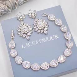 Lace & Favour Silver Prom Jewellery | Prom Earrings*Valencia Sparkling Statement CZ Chandelier Earrings Silver