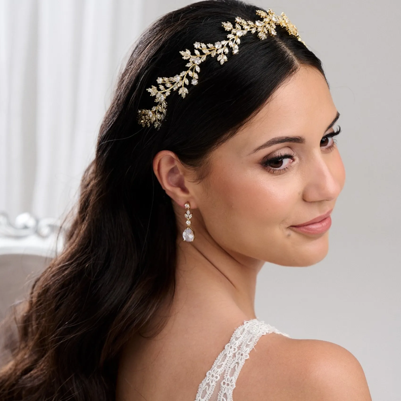 Lace & Favour Prom Headbands & Tiaras | Crystal Hair Accessories*Veneto Crystal Leaves Wedding Headband Gold
