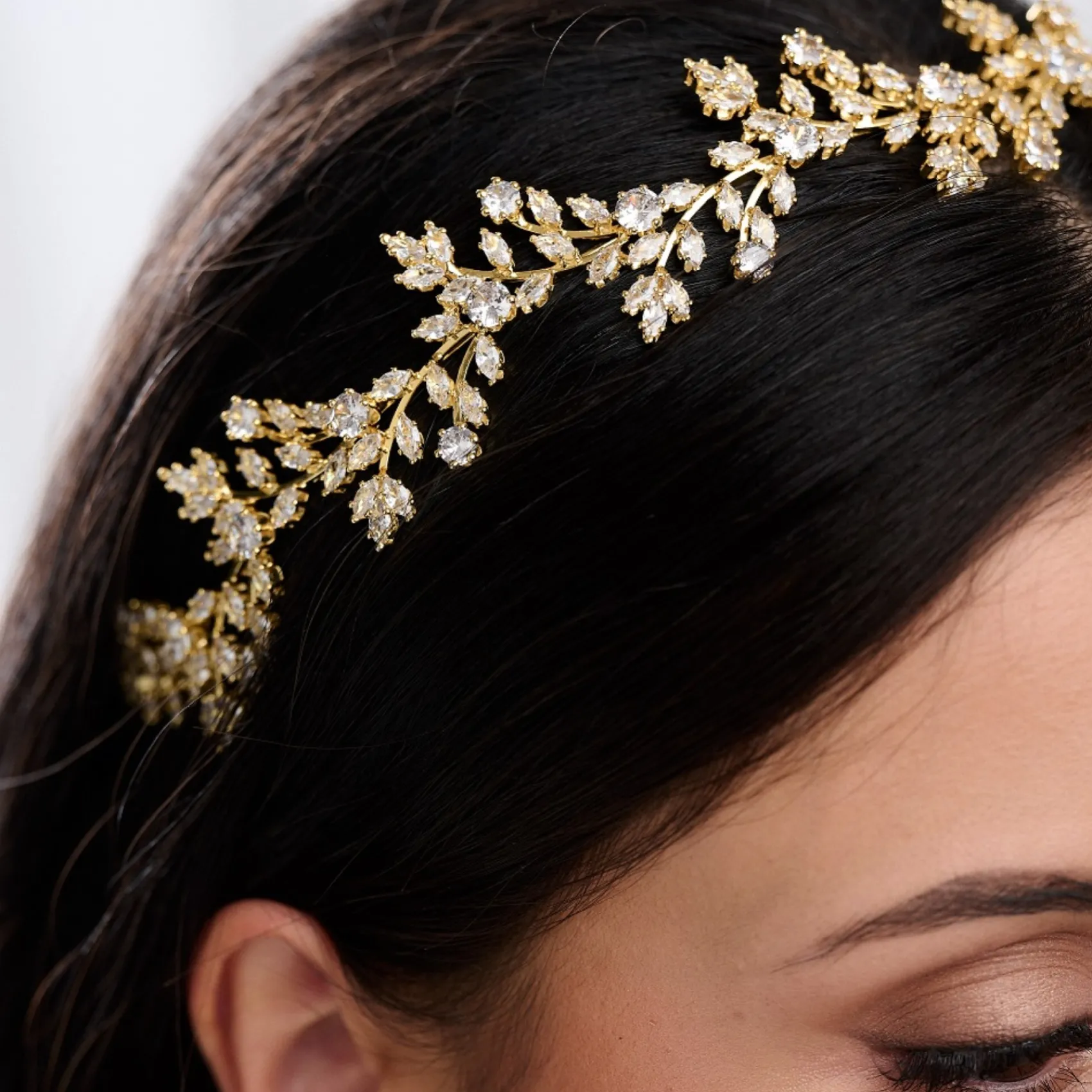 Lace & Favour Prom Headbands & Tiaras | Crystal Hair Accessories*Veneto Crystal Leaves Wedding Headband Gold