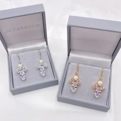 Lace & Favour Bride Gifts | Gold Wedding Jewellery*Vermont Gold Pearl and Crystal Drop Earrings Ivory/ Gold