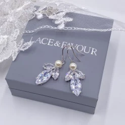 Lace & Favour Bride Gifts | Silver Wedding Jewellery*Vermont Silver Pearl and Crystal Drop Earrings Ivory/ Silver