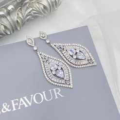 Lace & Favour Vintage Jewellery | Crystal Jewellery*Verona Statement Cubic Zirconia Chandelier Earrings Silver