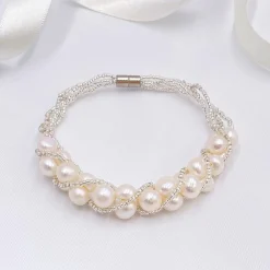 Lace & Favour Pearl Jewellery | Silver Wedding Jewellery*Viniana Twisted Bead and Freshwater Pearl Bracelet Ivory/ Silver