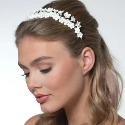 Poirier Gold Hair Accessories | Wedding Headpieces*Violet Porcelain Flower Headband Ivory