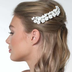 Poirier Gold Hair Accessories | Wedding Headpieces*Violet Ivory Porcelain Flower Bridal Hair Comb Ivory/ Gold