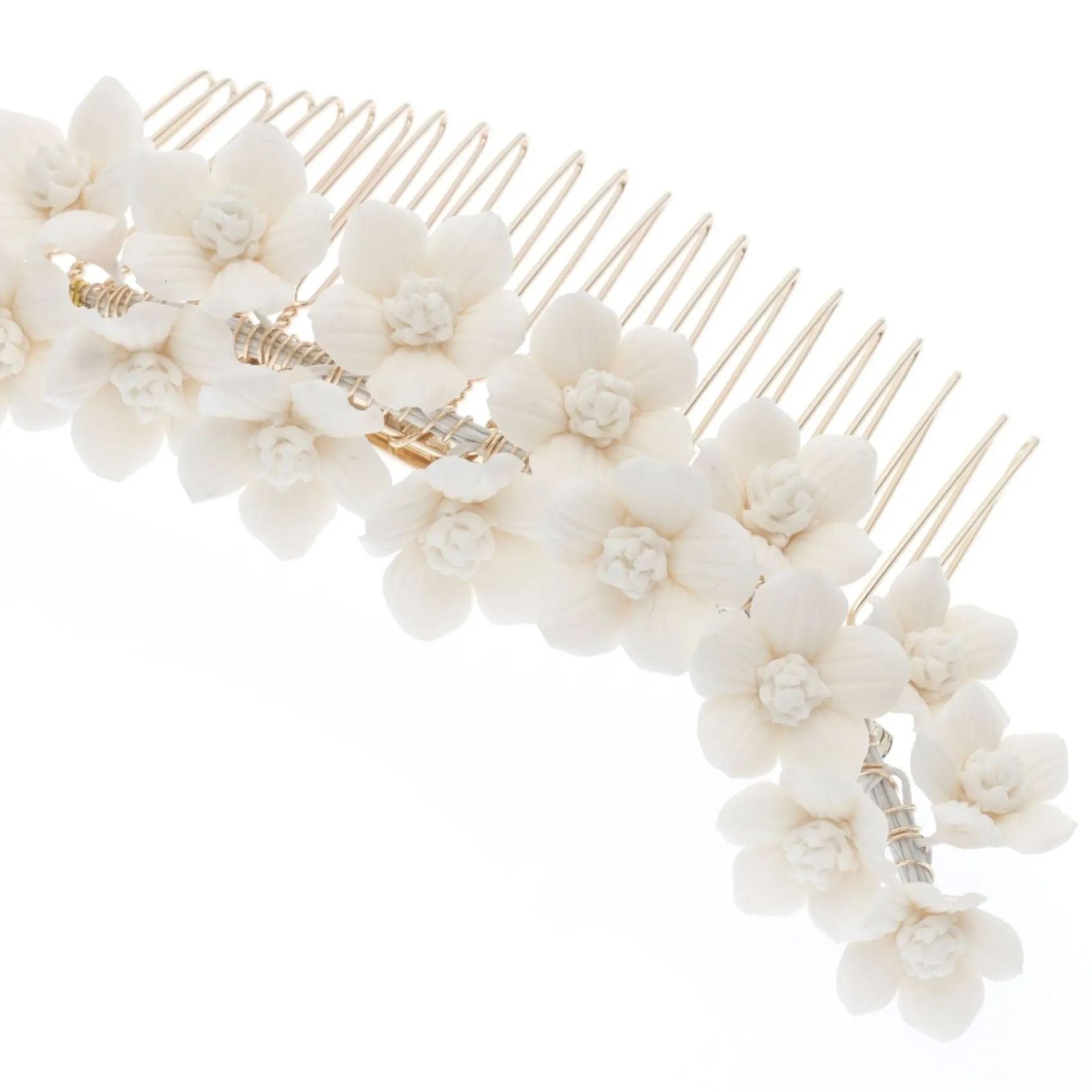 Poirier Gold Hair Accessories | Wedding Headpieces*Violet Ivory Porcelain Flower Bridal Hair Comb Ivory/ Gold