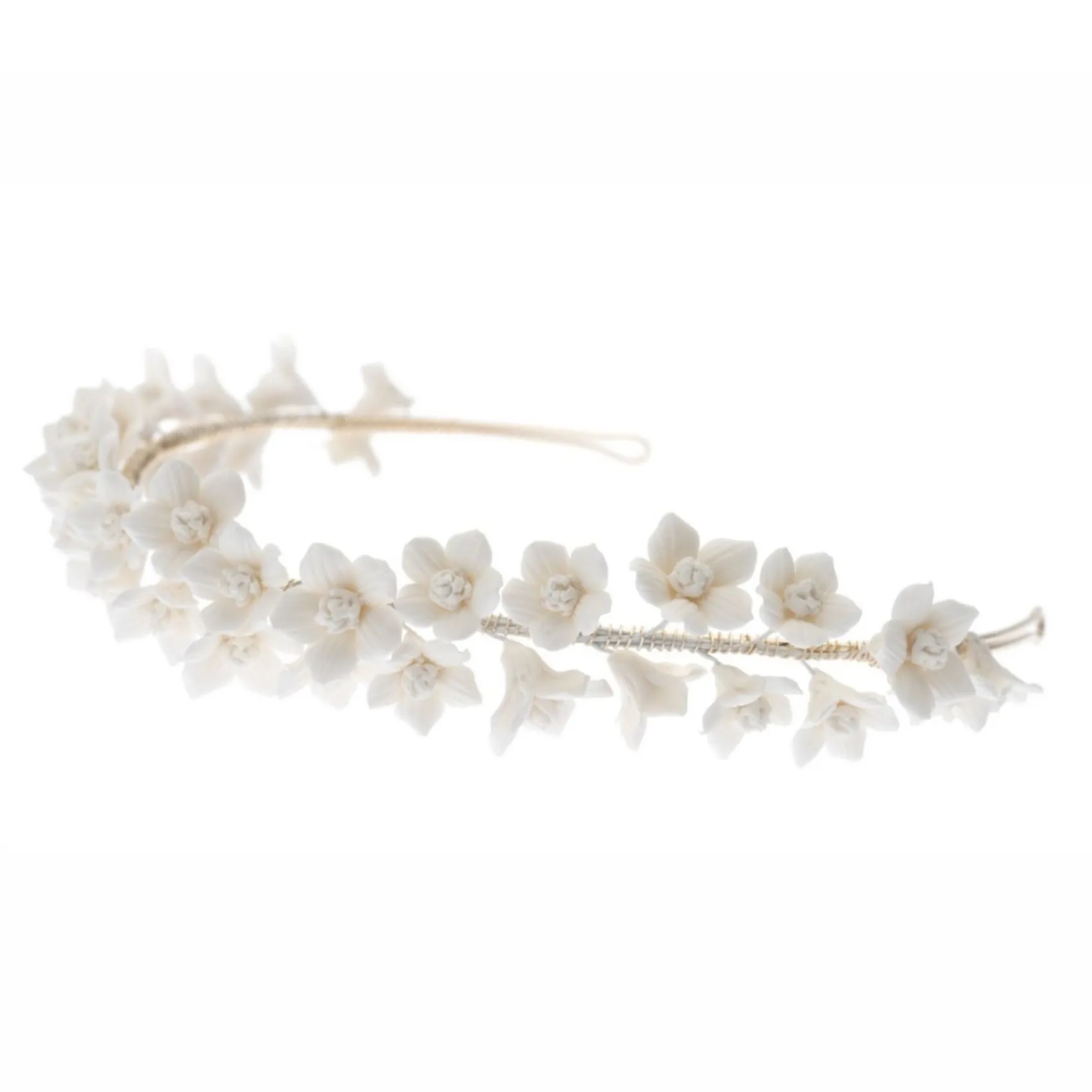 Poirier Gold Hair Accessories | Wedding Headpieces*Violet Porcelain Flower Headband Ivory