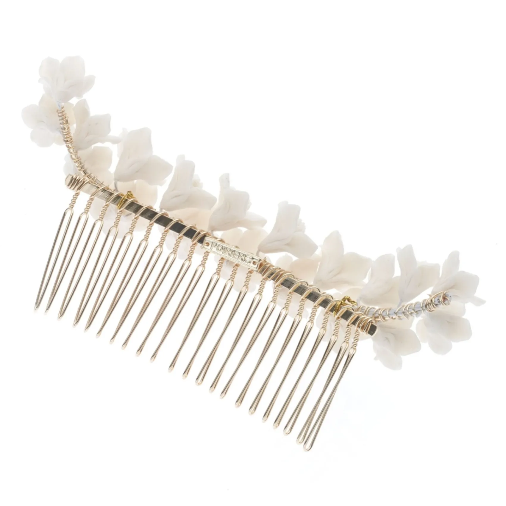 Poirier Gold Hair Accessories | Wedding Headpieces*Violet Ivory Porcelain Flower Bridal Hair Comb Ivory/ Gold
