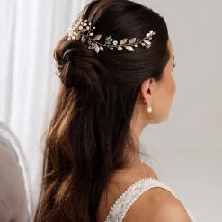 Lace & Favour Pearl Hair Accessories | Gold Hair Accessories*Woodland Dream Gold Leaves and Freshwater Pearl Hair Vine Ivory/ Gold