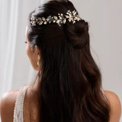 Lace & Favour Pearl Hair Accessories | Gold Hair Accessories*Woodland Dream Gold Leaves and Freshwater Pearl Hair Vine Ivory/ Gold