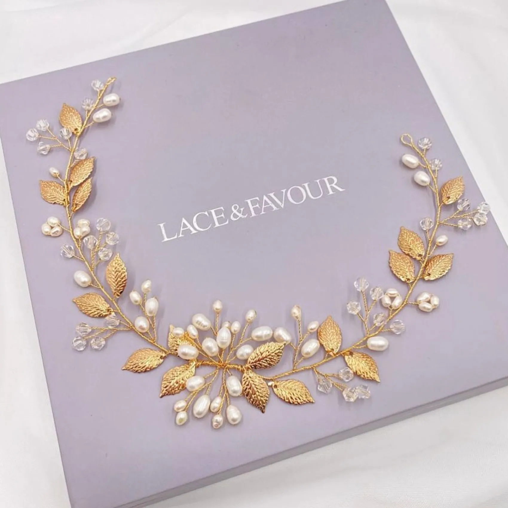 Lace & Favour Pearl Hair Accessories | Gold Hair Accessories*Woodland Dream Gold Leaves and Freshwater Pearl Hair Vine Ivory/ Gold