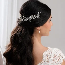 Lace & Favour Pearl Hair Accessories | Silver Hair Accessories*Woodland Dream Silver Leaves and Freshwater Pearl Hair Vine Ivory/ Silver