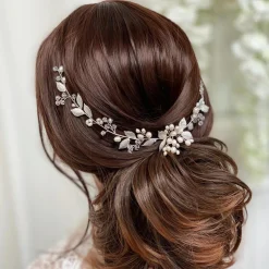 Lace & Favour Pearl Hair Accessories | Silver Hair Accessories*Woodland Dream Silver Leaves and Freshwater Pearl Hair Vine Ivory/ Silver