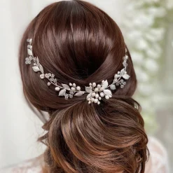 Lace & Favour Pearl Hair Accessories | Silver Hair Accessories*Woodland Dream Silver Leaves and Freshwater Pearl Hair Vine Ivory/ Silver