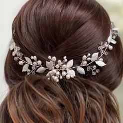 Lace & Favour Pearl Hair Accessories | Silver Hair Accessories*Woodland Dream Silver Leaves and Freshwater Pearl Hair Vine Ivory/ Silver