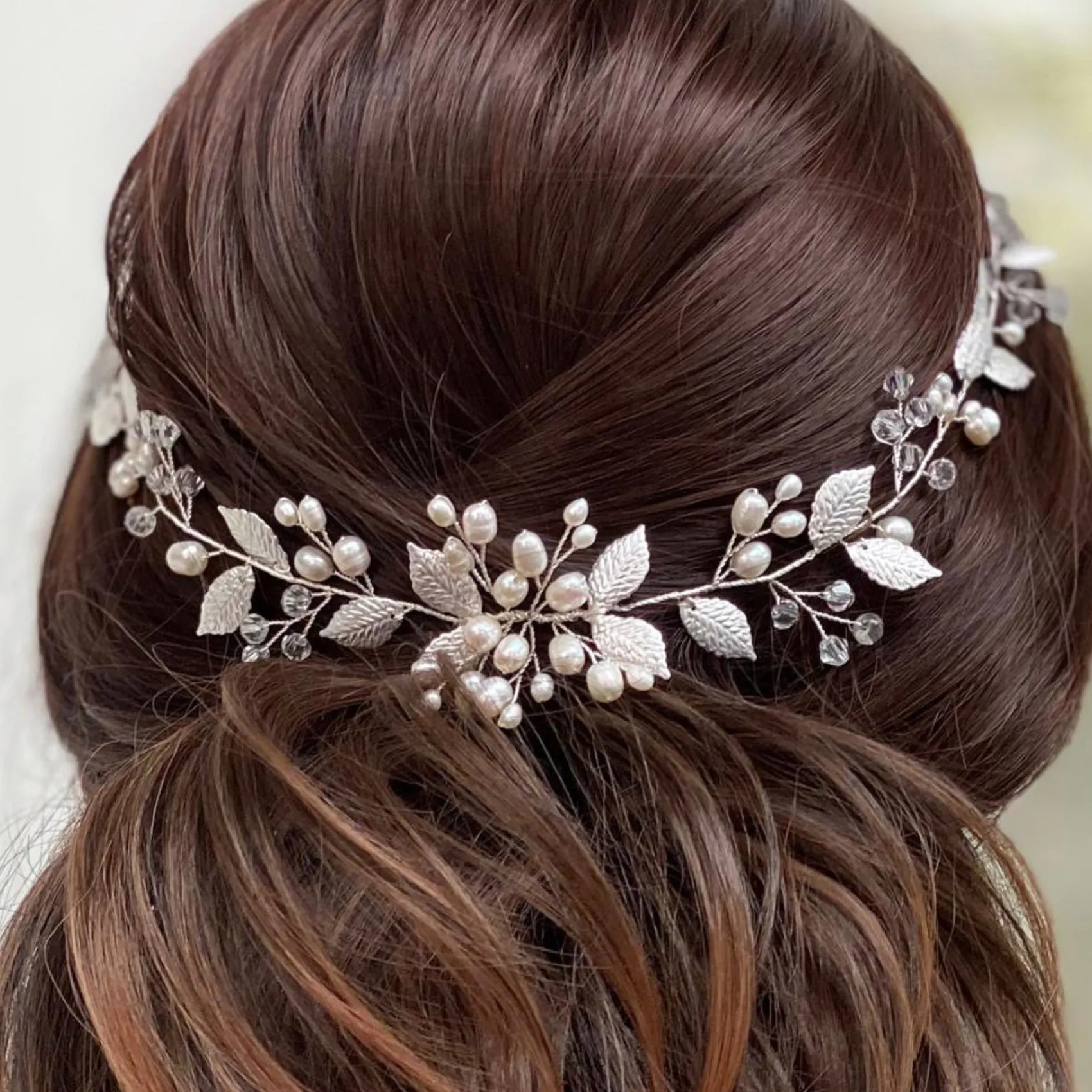 Lace & Favour Pearl Hair Accessories | Silver Hair Accessories*Woodland Dream Silver Leaves and Freshwater Pearl Hair Vine Ivory/ Silver