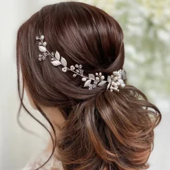 Lace & Favour Pearl Hair Accessories | Silver Hair Accessories*Woodland Dream Silver Leaves and Freshwater Pearl Hair Vine Ivory/ Silver