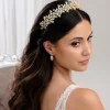 Lace & Favour Crystal Hair Accessories | Gold Hair Accessories*Zanzibar Crystal Leaves Wedding Headband Gold